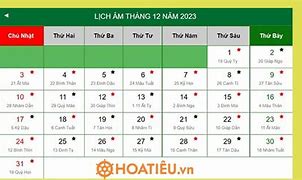 Bảng Lịch Âm Dương Tháng 12 Năm 2023